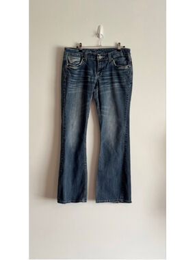 Women's Ariya Jeans Blue Boot Cut Jeans with White Stitching, Size 11